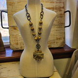 Brown Beaded Necklace With Stone