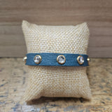 Teal Blue Diamond Studded Leather Bracelet