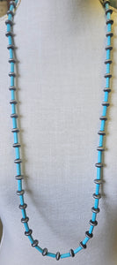 Turquoise Blue And Silver Wooden Bead Necklace