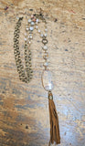 Beaded Necklace With Stone Pendant And Cross