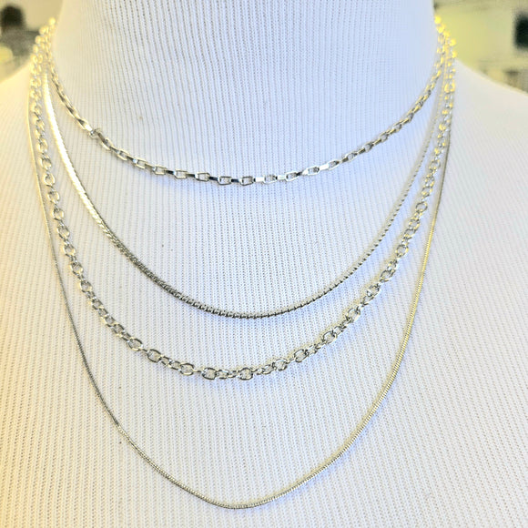 Silver Four Chain Necklace