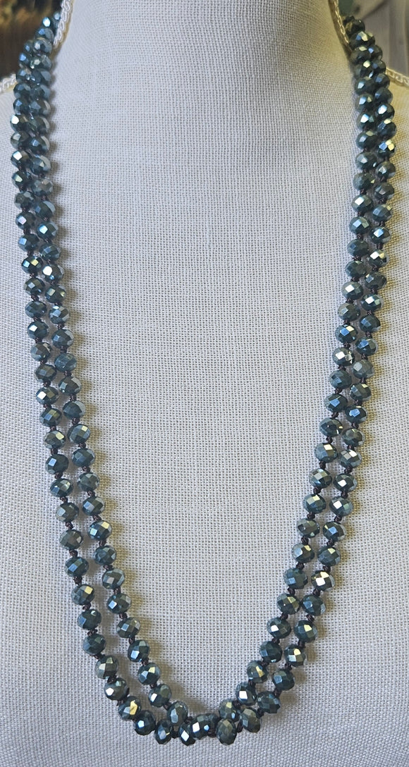 Blue Silver Long Beaded Necklace