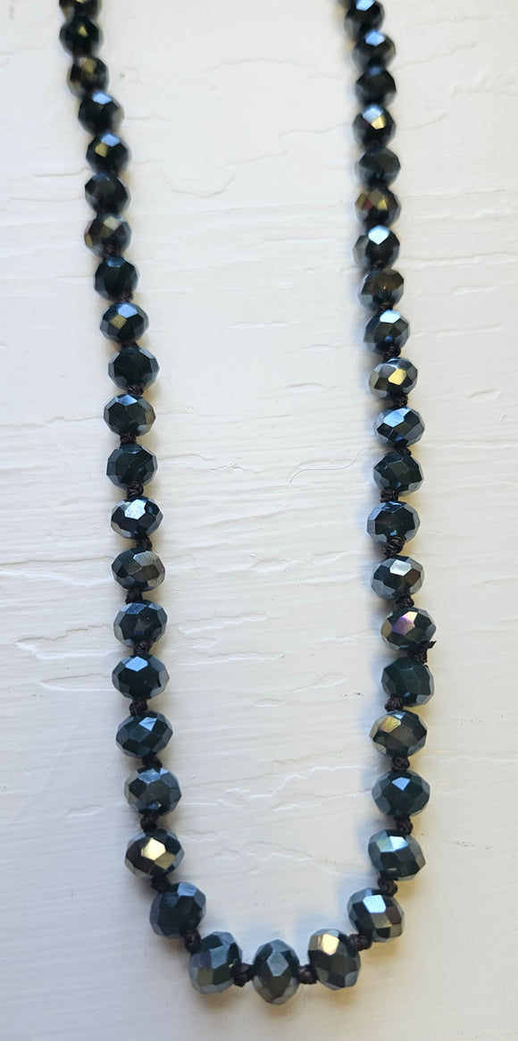 Iridescent Midnight Teal Beaded Necklace