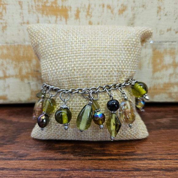 Green Bead Charm Bracelet