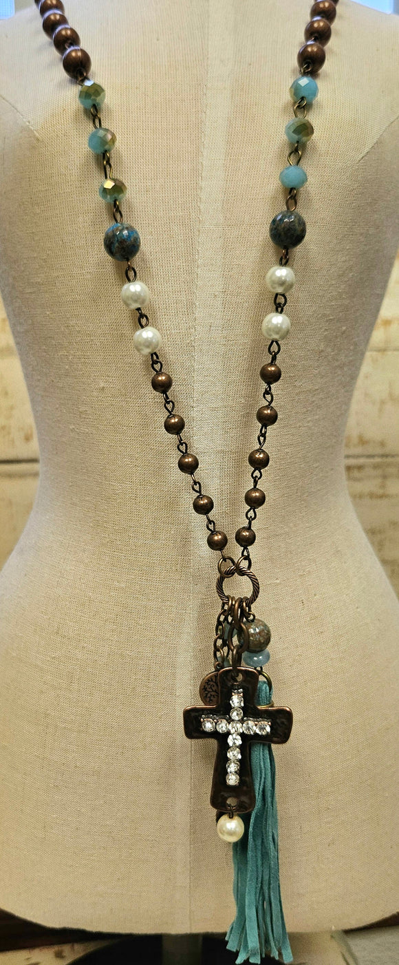 Copper Cross Necklace With Dangle