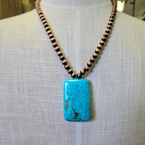Copper Beaded Necklace With Turquoise Pendant
