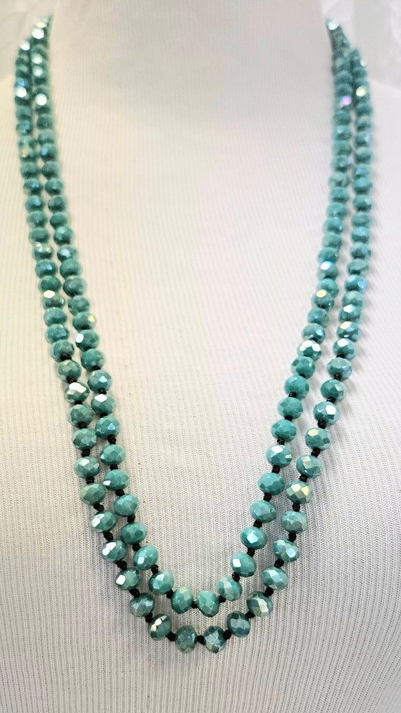 Long Sea Green Beaded Necklace