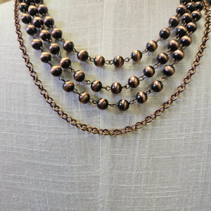 Four Strand Copper and Brown Necklace