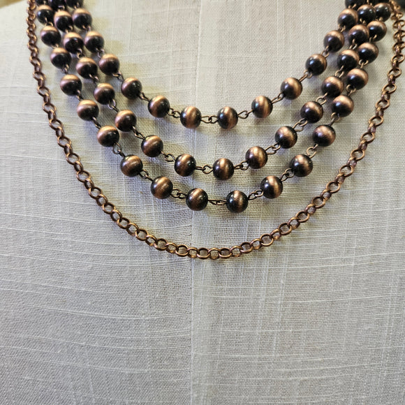 Four Strand Copper and Brown Necklace