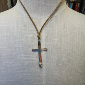 Orange, Blue, & White Painted Cross Necklace