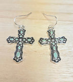 Beautiful Sage Green Cross Earrings