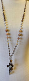Cross Necklace With Earthy Beads And Tassle With Feather