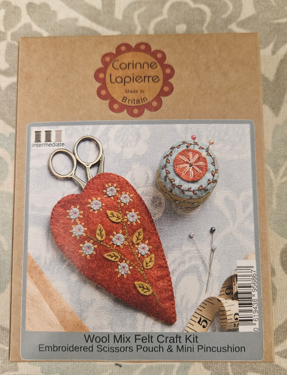 Corinne Lapierre Wool Felt Craft Kit Embroidered Scissors Pouch & Mini Pincushion
