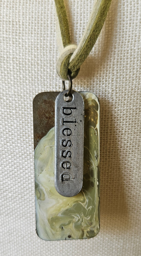 Green & White Necklace With Blessed Pendant