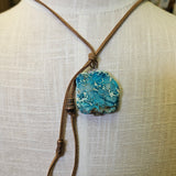 Beautiful Turquoise Stone With Leather Beaded Tassle
