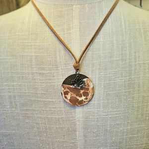Brown Leather Necklace With Lotus Flower Pendant