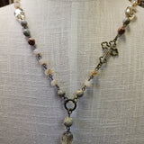 Beaded Necklace With Stone Pendant And Cross