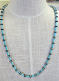 Turquoise And Silver Wooden Bead Necklace