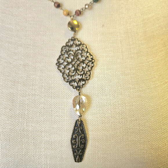 Beautiful Bronze Pendant Necklace With Earthy Stones