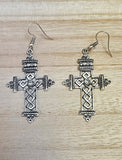 Detailed Dangly Cross Earrings