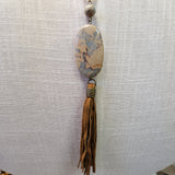 Beaded Necklace With Stone Pendant And Cross
