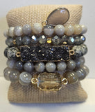 Breathtaking Grey And Multicolor Beaded Stone Bracelets With Crystal Grey Pendant.
