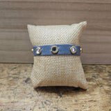 Sky Blue Leather Adjustable Bracelet With Diamonds