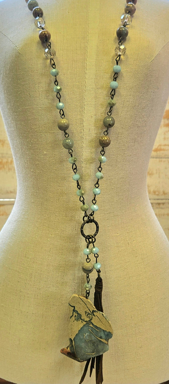 Blue And Brown Stone Beaded Necklace