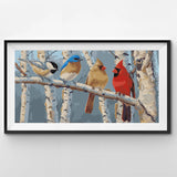 Birds Line Up on Birch Tree - Games and toys for bird lovers