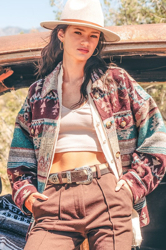 Aztec Pattern Collared Casual Jacket