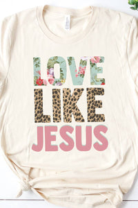 Love like Jesus leopard and floral print tee