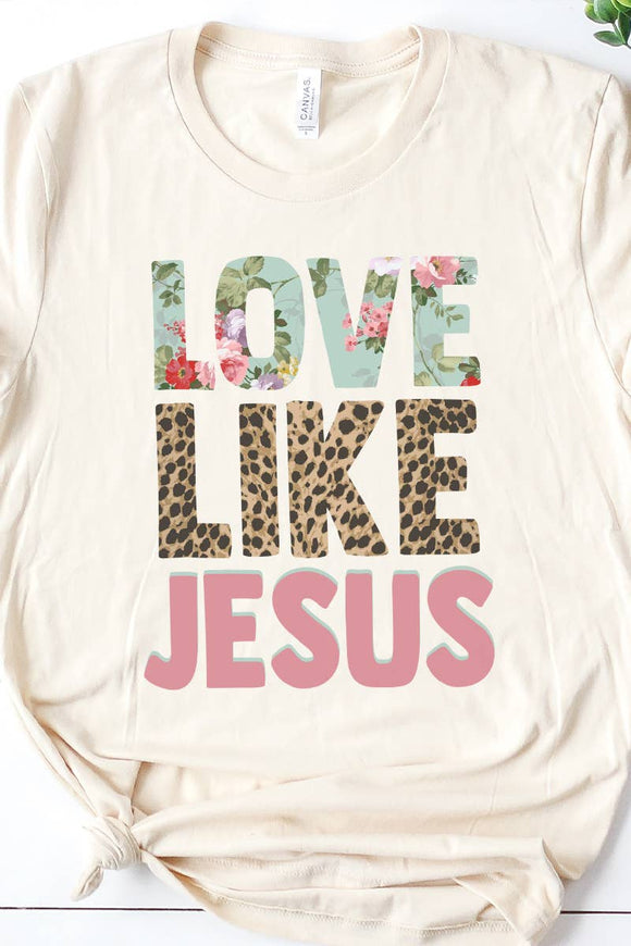 Love like Jesus leopard and floral print tee
