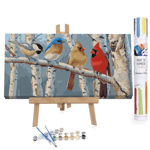 Birds Line Up on Birch Tree - Games and toys for bird lovers