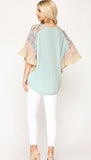 Mint Floral Ruffle Sleeve Top