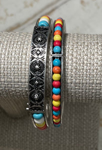 Stretch Multi Color Silver Bracelets-Set