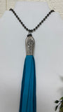 Silver Spoon Necklace - Black, White and Teal