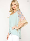 Mint Floral Ruffle Sleeve Top