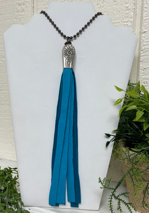 Silver Spoon Necklace - Black, White and Teal
