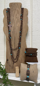 Necklace Copper/turq. Cross