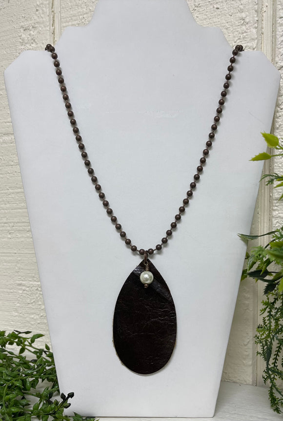 Tear Drop Brown Leather Pearl
